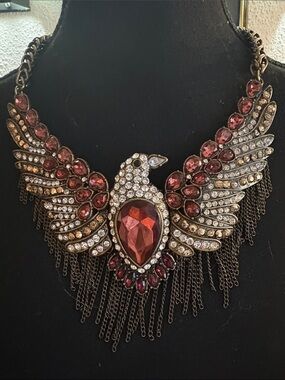 Statement Phoenix Wing Necklace with Red Crystals